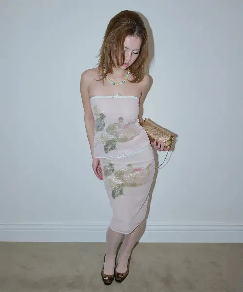 [SCULPTOR] Censored Lotus Midi Skirt Blush