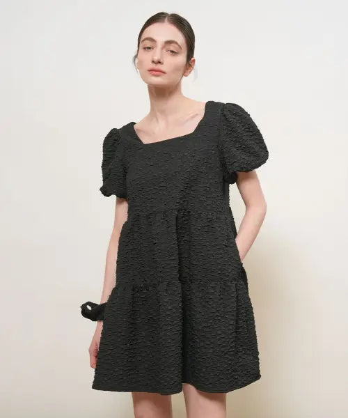 [GENERALIDEA] woman wrinkle volume puff one-piece [black] / 링클 볼륨 퍼프 원피스 [BLACK] / WBE2L15503