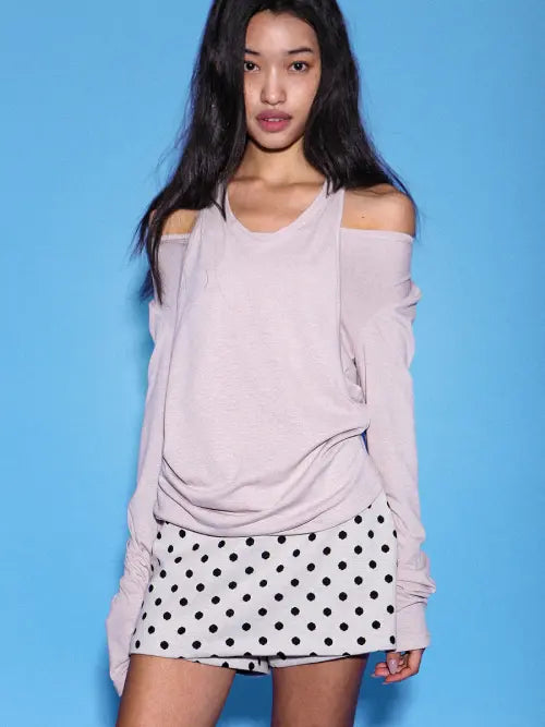 [OWNSER] Co Co Dot Pants Skirt (White) / 코코 도트 로우핏 팬츠스커트 (White)