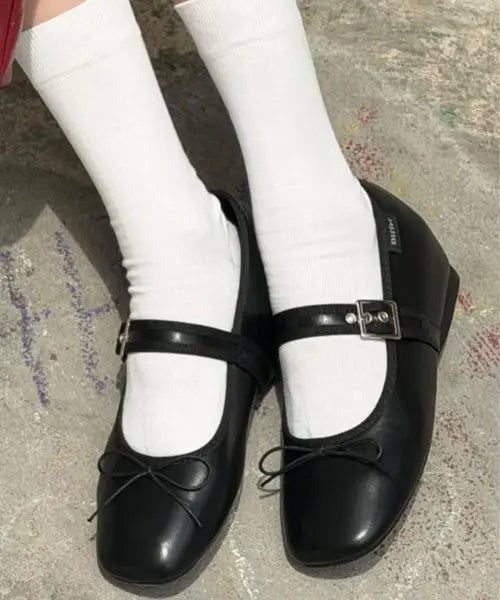 [DIFFERSHOE] DIFFER VELIN LEATHER MARYJANE 5CM / RIBBON BLACK / 벨린 스퀘어 리본  메리제인 5CM [레더]