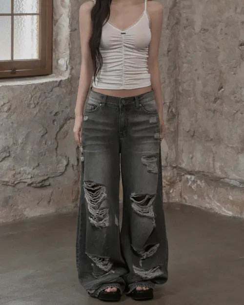 [KHAKIPOINT] Rough Cut Wide Denim (gray)