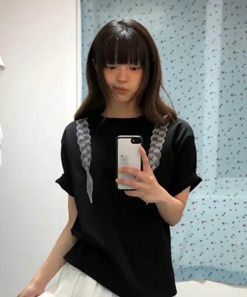 [KIKOZY] Blonde Hair Printing T-shirt_Black / 블론드 헤어 프린팅 티셔츠 블랙