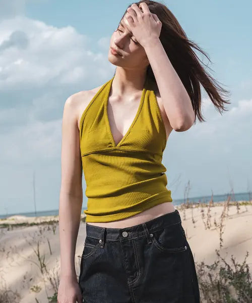 [108POUND] Contour Rib Halter Top_Olive