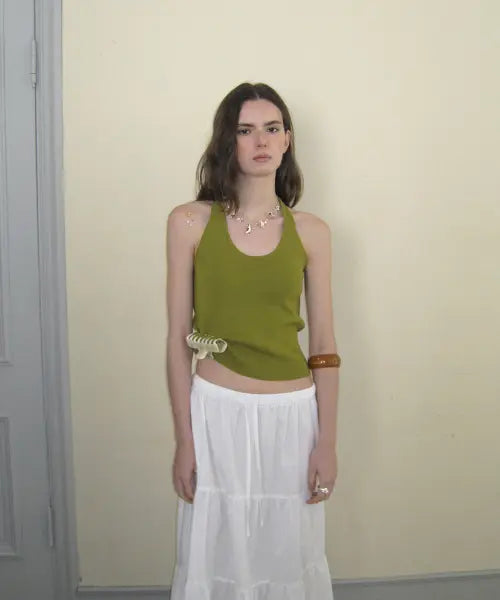 [APPAREL ARCHIVE] Ecru wool halter layered sleeveless - Olive / Ecru halter layered sleeveless - Olive