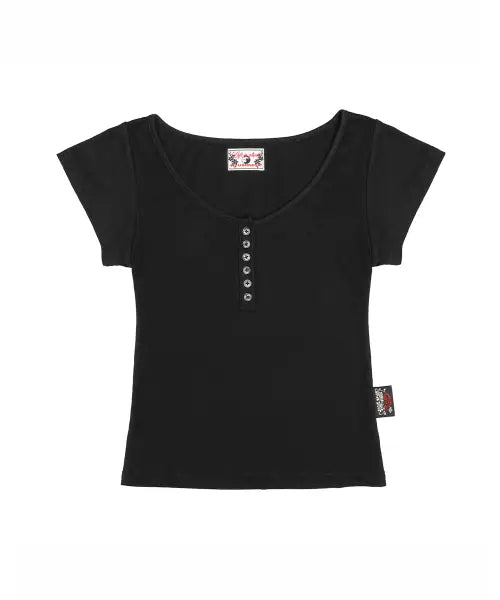 [ROUGHNECK] Asci Cross Henly Neck T-shirt Black / 아스키 크로스 헨리넥 티셔츠 블랙