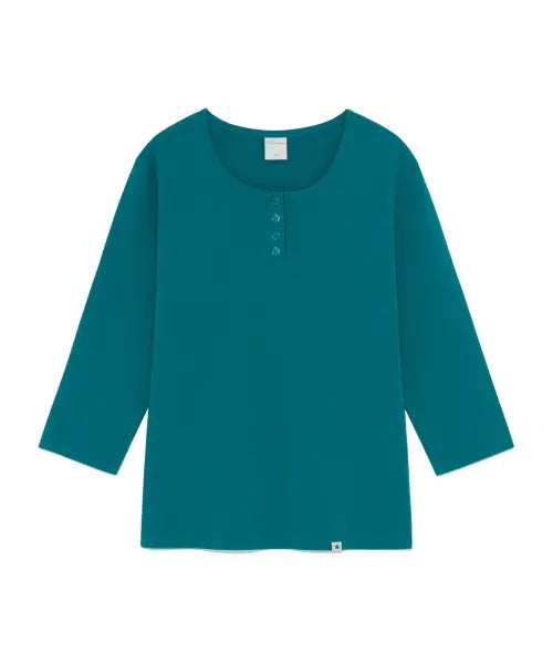 [THE COLDEST MOMENT] (w) TCM henley neck three-quarter sleeve (teal)