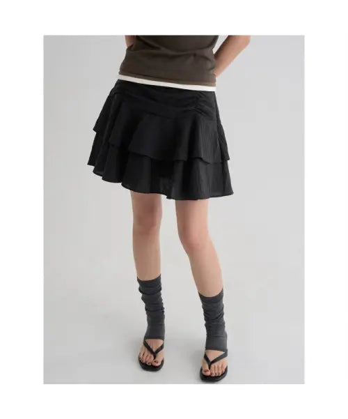 [8SECONDS] Ruffle Mini Skirt - Black / 러플 미니 스커트  블랙