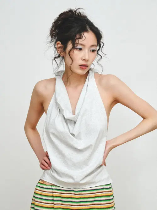 [PLZPROJECT] HALTER NECK SLEEVELESS, WHITE MELANGE