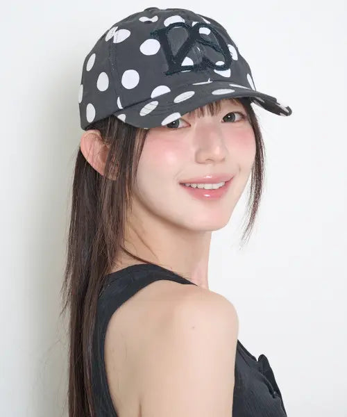 [ILLIGO] 129 APPLIQUE BALL CAP BLACK DOT / 129 아플리케 볼 캡 블랙 도트