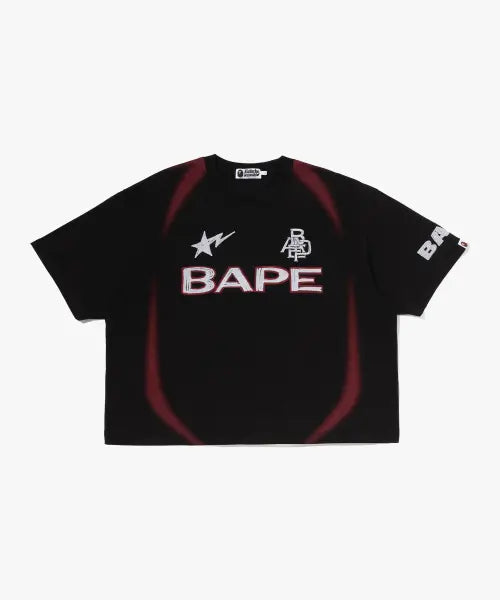 [BAPE] HEAVY WASH HAND DRAW FOOTBALL MULTI LOGO RELAXED FIT TEE M_BLACK / 헤비 워시 핸드 드로우 풋볼 멀티로고 릴렉스드 핏 티셔츠(M) BLACK