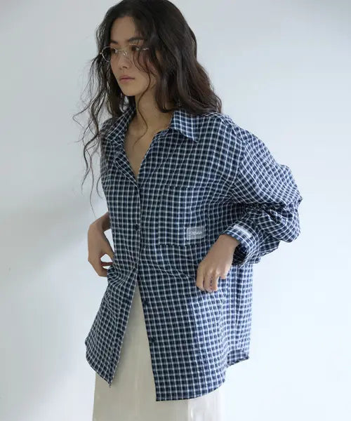 [MICHIKO LONDON KOSHINO] Light Oversized Check Shirts Blue / Black / 라이트 오버사이즈 체크 셔츠 블루/블랙