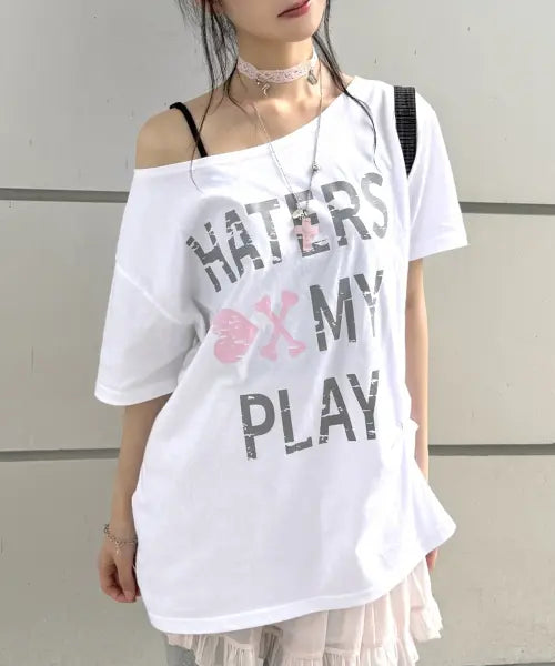 [SLEEKGLOW] HATERS One Shoulder T-Shirt [White] / HATERS 원숄더 티셔츠[화이트]