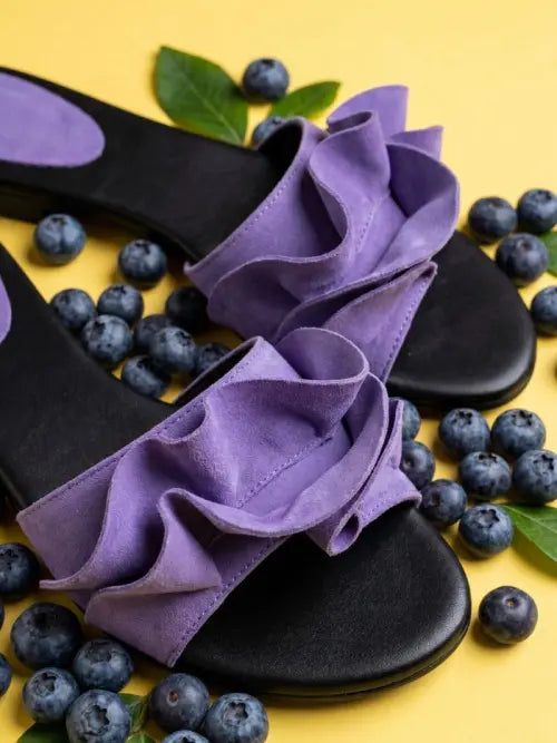 [IN THE BALCONY] Cita Blueberry Wave Suede Frill Slipper Mules / Cita 블루베리 물결 스웨이드 프릴 쪼리 슬리퍼 뮬