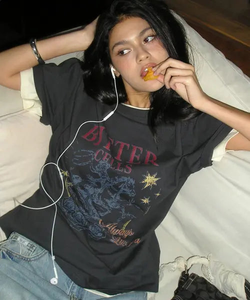 [BITTERCELLS] Timber Rose Tee-Charcoal / 팀버 로즈 티-차콜