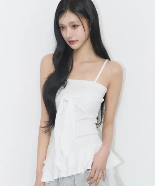 [ILLIGO] RIBBON TIE SLEEVELESS WHITE / 리본 타이 슬리브리스 화이트
