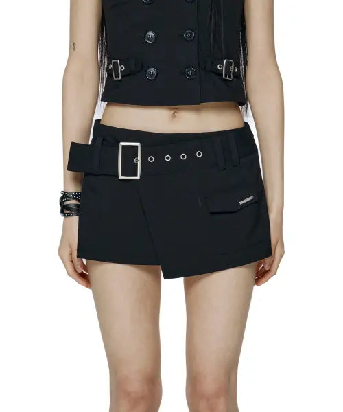 [ROCKCAKE] Wide Belt Wrap Skirt - Black