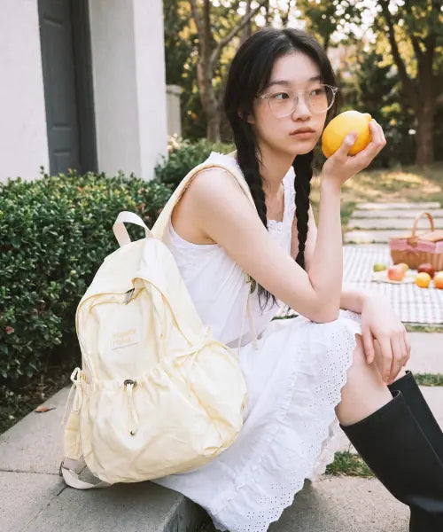 [MASMARULEZ] mini ver. Ribbon pocket backpack_Cream lemon