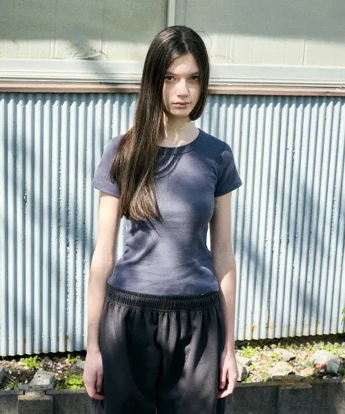 [MINIMALPROJECT] Creamy Day Half T-shirt MST191 / 크리미 데이 하프 티셔츠 MST191 [LIGHTNAVY]