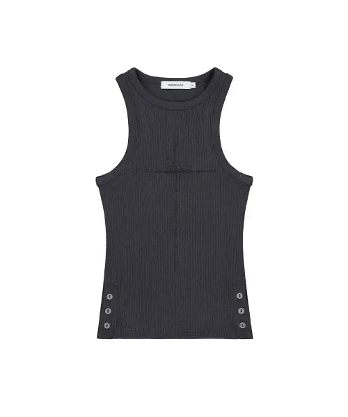 [ROCKCAKE] Side Button Sleeveless - Charcoal