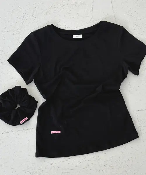 [RONRON] SCRUNCHIE SET SLIM FIT T SHIRT BLACK
