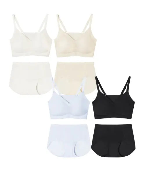[CROCODILE INNERWEAR] 4Set Coolight Silky Fit Integrated Strap Bra Panty Set / [4SET] 쿨라이트 실키핏 일체형 스트랩 브라팬티 세트