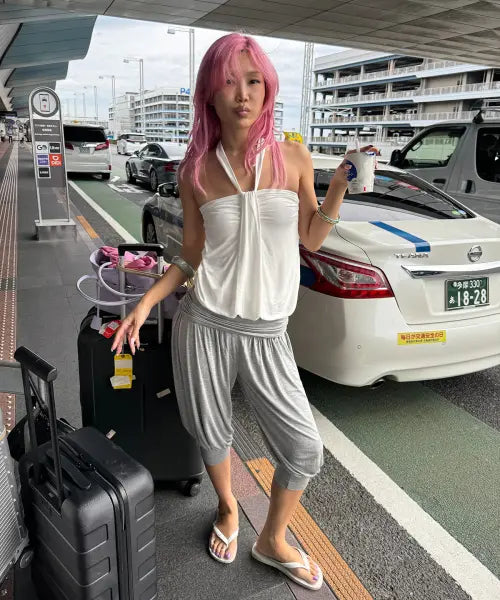 [ASURA] FOLD HAREM PANTS (MELANGE GREY)