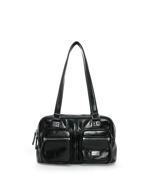 [MATIN KIM] DOUBLE POCKET BRICK SHOULDER BAG IN BLACK