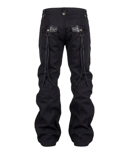 [043Y] Leather Trim D-Ring Flared Pants