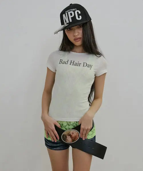 [SCULPTOR] Bad Hair Day Baby Tee White