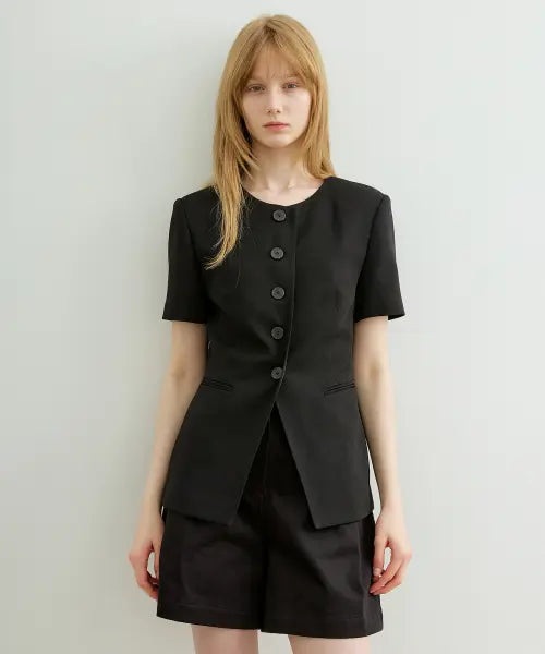 [ARTID] SLIM LINE HALF SLEEVE JACKET_2COLORS / 슬림 라인 하프 슬리브 자켓_2COLORS