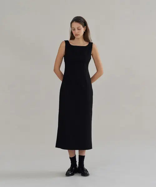 [THE LILLE] Boat Neck Wool Dress_Black