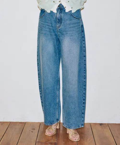 [SINOON] Balloon Fit Check Heart Denim (Blue)