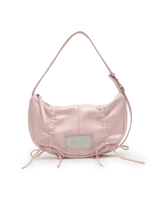 [MATIN KIM] HALF SHIRRING RIBBON ROUND BAG IN LIGHT PINK