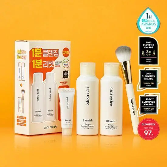 [paparecipe] Papa Recipe Blemished Enzyme Powder Cleanser 50g Double Set (includes Brush + Blemished Cream 7ml) / [온라인 단독] 파파레서피 블레미쉬 효소 파우더 클렌저 50g 더블기획 (+브러쉬+블레미쉬 크림 7ml)