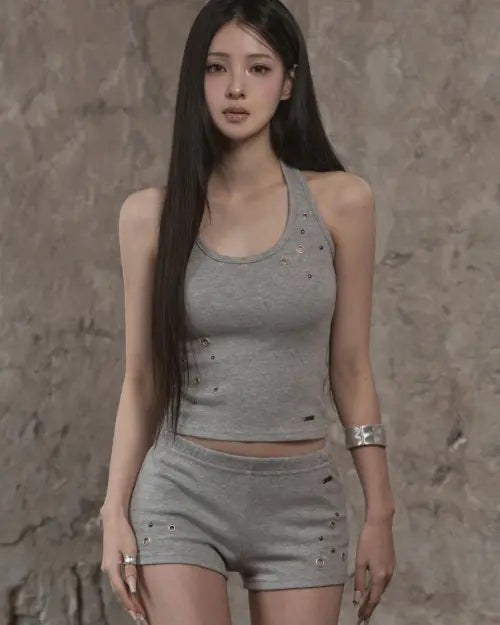 [KHAKIPOINT] Eyelet Halter Top (gray)