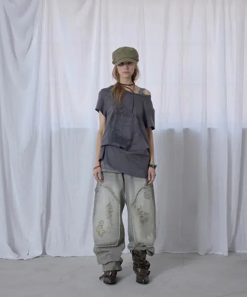 [ASYMMETRY] Faded Slant Silhouette Top / Charcoal