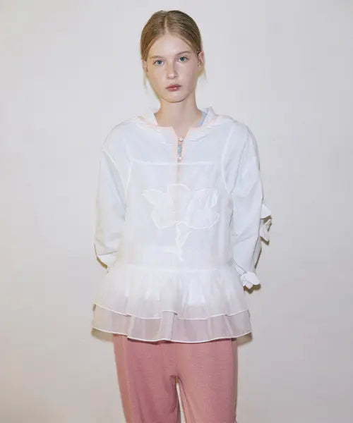 [SINOON] Flower Veil Blouse (White)