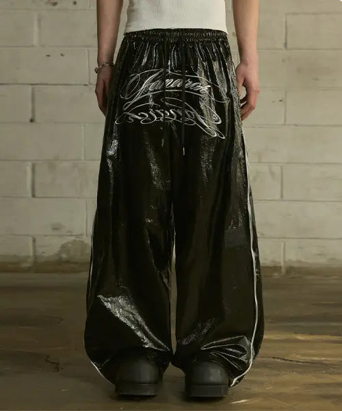 [LANARCHIVE] [0115] Glossy Side Zipper Track Pants - Black / [0115] 글로시 사이드 지퍼 트랙 팬츠 - 블랙