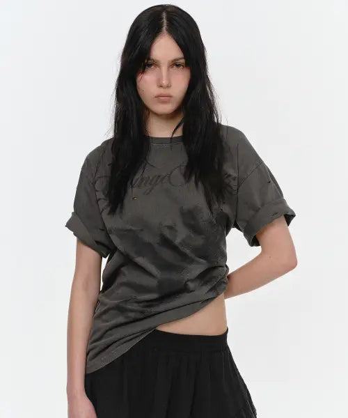 [SUNBURNPROJECT] DISTROYED DEVIL OVERFIT T-SHIRT, CHARCOAL