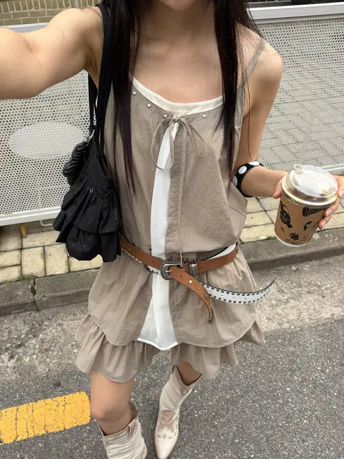 [RAIVE] Contrast Eyelet Mini Dress VW6MO563_2color