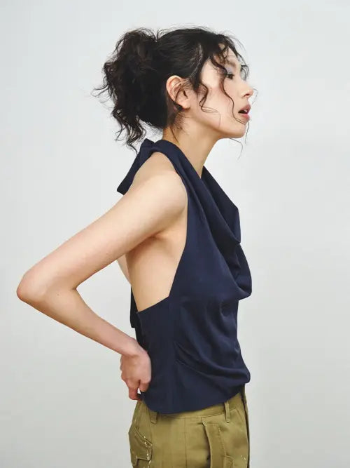 [PLZPROJECT] HALTER NECK SLEEVELESS, NAVY