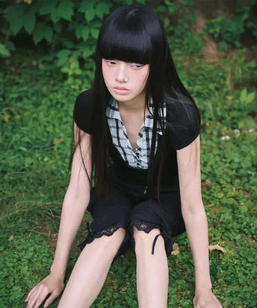 [MIRECO] LAYERED COLLAR T MINT BLACK