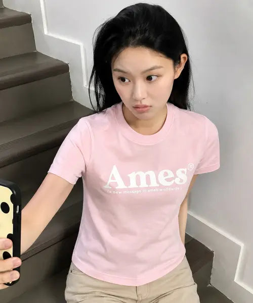 [AMES-WORLDWIDE] BASIC LOGO TEE PINK