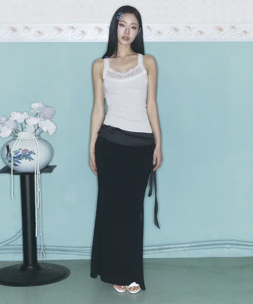 [PLEASENOFOLLOW] Ina Shirring Long Skirt (Black)