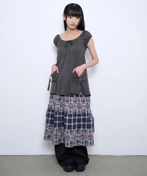[TUOMIO] 2-WAY PATCHWORK SKIRT [NAVY]