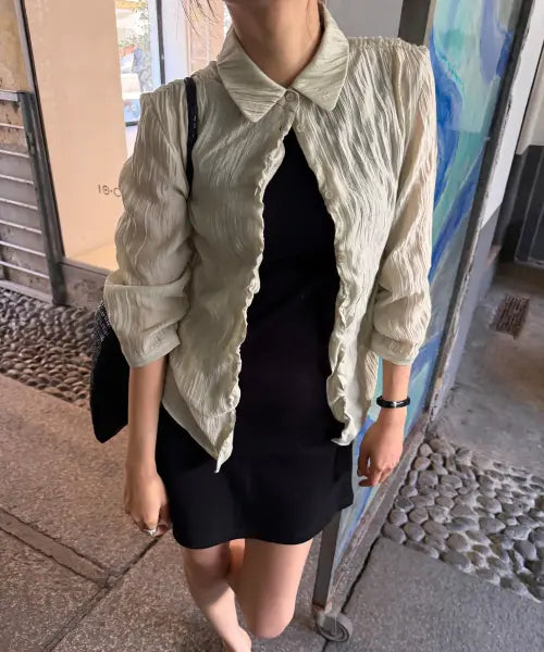 [HOWUS] RELIEF 3/4 SLEEVE BLOUSE (LIME)