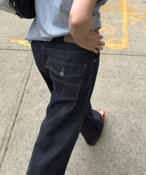 [TOAVE] One Back-Pocket Wide Denim (Raw Denim) / [기장선택] One Back-Pocket Wide Denim (Raw denim)