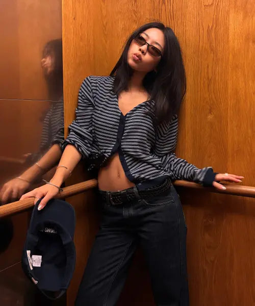 [GLOWNY] G SUMMER BREEZE CARDIGAN (NAVY)