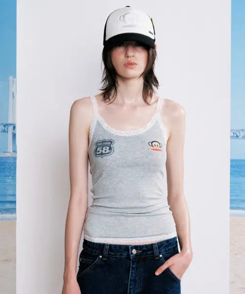[SUNBURNPROJECT] SUNBURN X PAUL FRANK LACE SLEEVELESS TOP, MELANGE GRAY