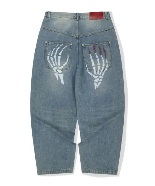 [WKNDRS] [KOIN SEOUL] SKELETON WIDE LOW DENIM PANTS (DENIM)